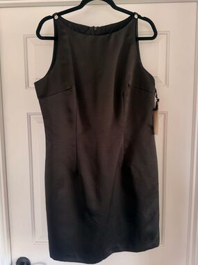 CDC Classic Black Evening Sleeveless Sheath Dress w/ Silver Button Accents Sz 14